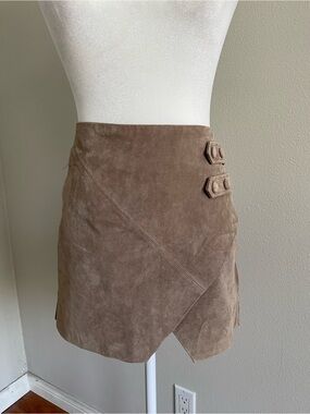 Blank NYC Taupe Suede Wrap-Style Mini Skirt